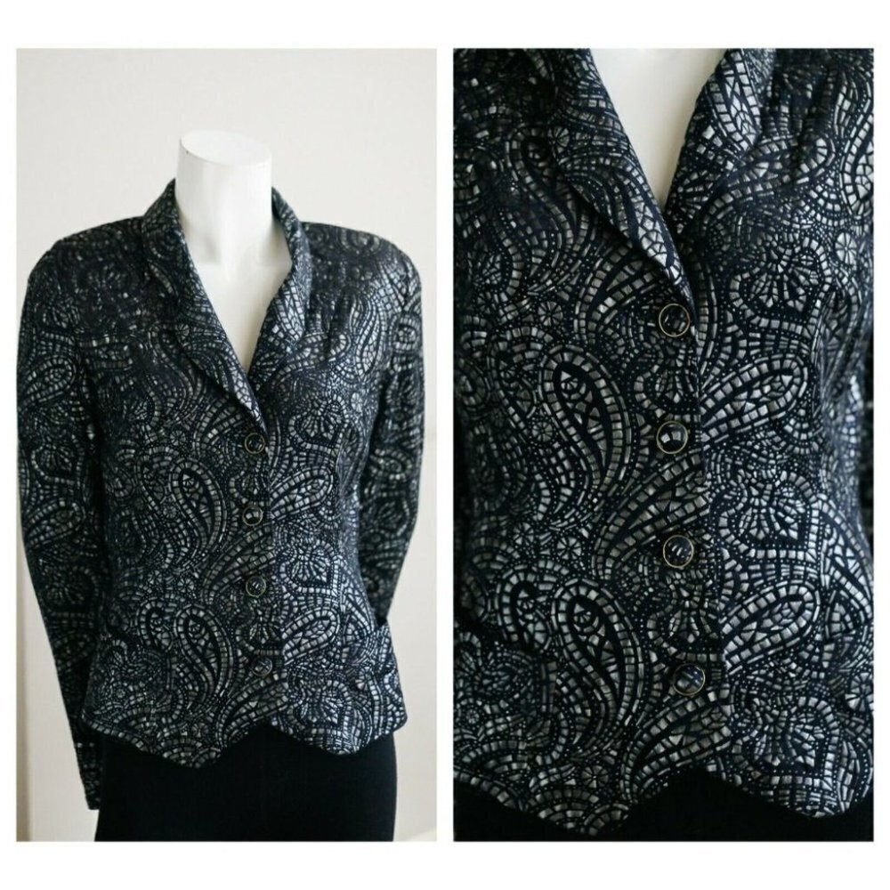 Babu Paris Textured Paisley Print Stained Glass Window Look Cropped Blazer 2
